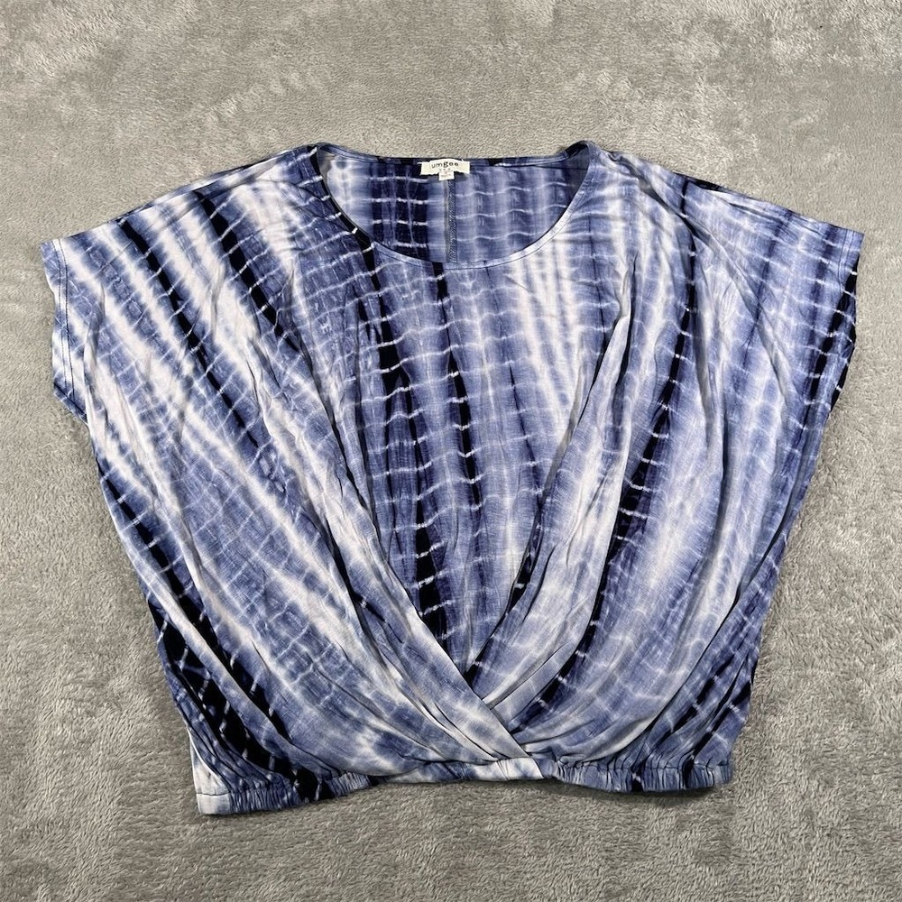 Umgee Blouse Women's Small Blue Tie‎ Dye Twist Front V-Neck